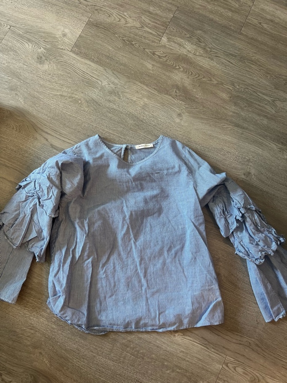 Light Blue Ruffle Sleeve Blouse